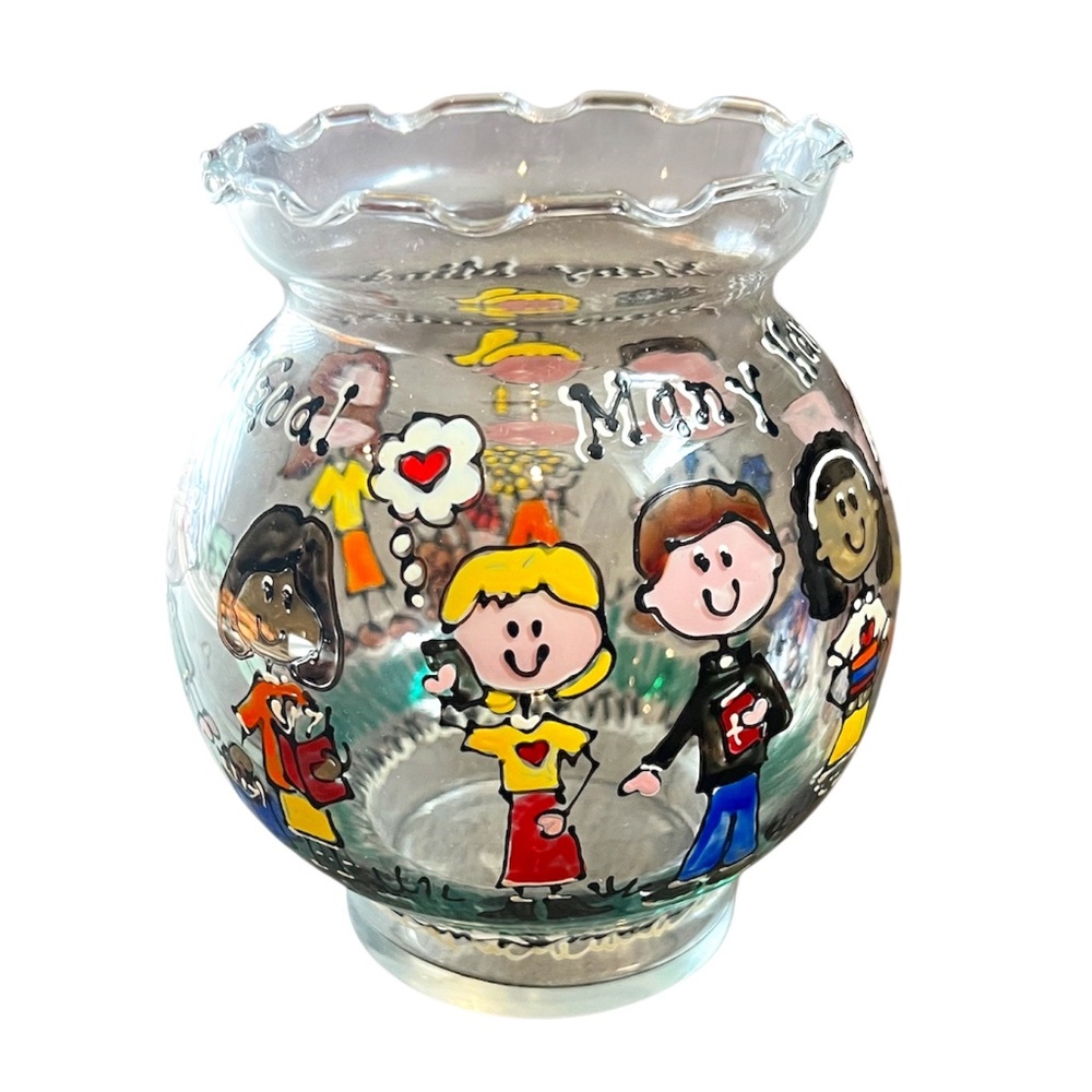 Clear Ivy Bowl Ruffled Hand Painted Vase "MANY HANDS, MANY MINDS... ONE GOD" NEW